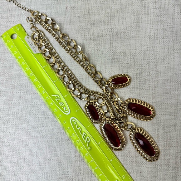 Gold Tone Park Lane Two Strand necklace with Red Rhinestone Pendants - Picture 4 of 6